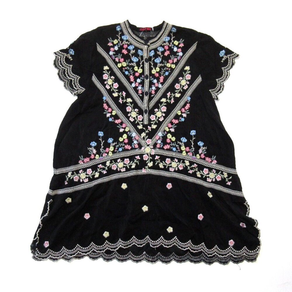 Nwt Johnny Was Viola Tunic In Black Floral Embroidered Henley Blouse Top S $285